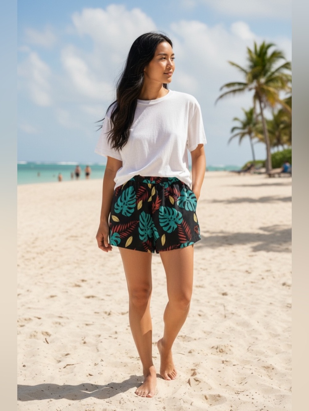 SHEIN Tropical Print Black Shorts Size Large EUC